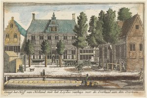 View of the Court of Holland with the Leiden ferry house before the crossing at the Overtoom by Abraham Rademaker