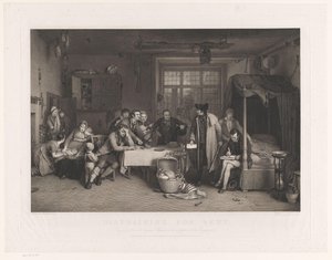 Sober Interior with Men Seizing the Property of a Family, Distraining for Rent (title on object)