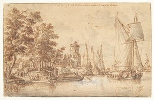 Rhinelandscape with Castle and Ships by Abraham Storck