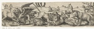 Fighting animals in a landscape by Abraham de Bruyn
