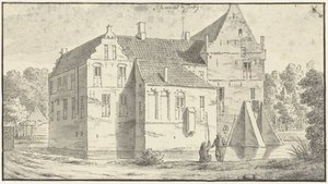 The House of Rhaen in Overijssel, with Two Anglers in the Foreground by Abraham de Haen (II)