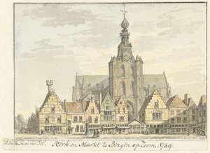 Church and Market in Bergen op Zoom by Abraham de Haen (II)