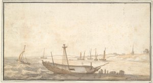 Beach with Ships near Scheveningen by Abraham de Verwer