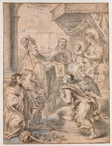 Mary with Child on Throne Adored by Three Saints by Abraham van Diepenbeeck