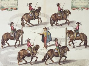 The Marquis of Newcastle Giving Captain Mazin a Riding Lesson, plate 15 from The Method and New Invention of Dressing Horses by William Cavendish, engraved by Lucas Vo
