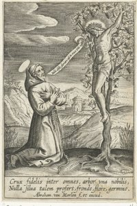 Kneeling Saint Before Christ on the Cross by Abraham van Merlen