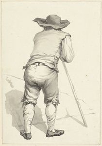 Man Leaning Forward on a Stick, Seen from the Back