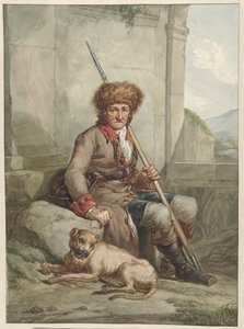 Seated Hunter with Fur Hat, Spear, and Game Bag