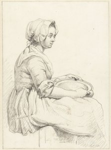 Seated Woman with a Dish on Her Lap, Facing Right