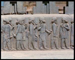 View of the reliefs of northern stairs by Achaemenid