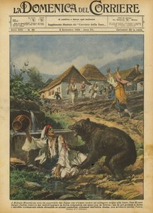 In Bokain (Bosnia), a Bear Attacked Two Women Who Had Gone to Fetch Water from the Spring by Achille Beltrame