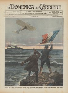 At dawn on July 25, 1909, the French aeronaut Bleriot crosses the English Channel for the first time by flight by Achille Beltrame