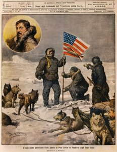American explorer Cook planting US flag in North Pole (illustration by Achille Beltrame)