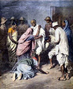 Arrest of Mahatma Gandhi. Illustration by Achille Beltrame. La Domenica del Corriere. 1932 by Achille Beltrame