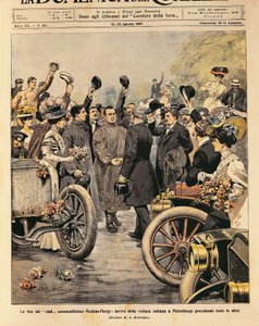 Arrival in Saint Petersburg of Italian Winning Car, End of Paris-Beijing Motor Race, Illustration by Achille Beltrame