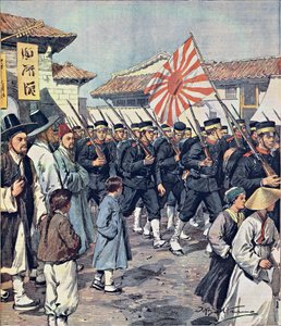 Arrival of Japanese troops in Korea, illustration from La Domenica del Corriere, 21 February