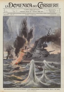 Fierce battle to force the Dardanelles strait, mines exploding sink the battleship