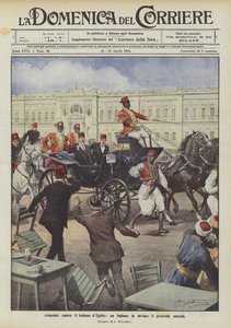 Attempt against the Sultan of Egypt, an Italian diverts the murderous projectile by Achille Beltrame