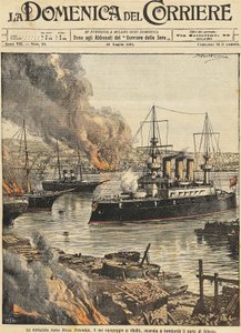 Battleship Potemkin bombarding Odessa, by Achille Beltrame, illustration