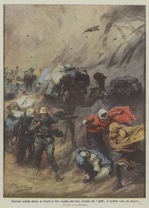 Military Caravans Directed from Tripoli to the Forts Carrying Supplies, Hit by the Terrible Ghibli by Achille Beltrame