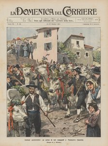 Characteristic Costumes, a Parade of Romagna Bulls in Pontecorvo (Caserta) by Achille Beltrame