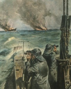 Cover illustration of Anglo-American steamships being torpedoed off coast of West Africa during World War II