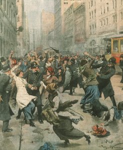 Women protesting against unemployment in street; New York, USA