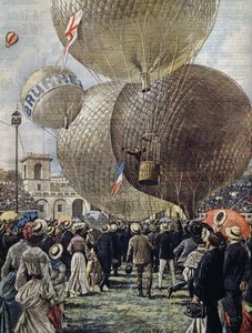 Departure of hot air balloon at Milan Air Show, illustration by Achille Beltrame from La Domenica del Corriere, June 19 by Achille Beltrame