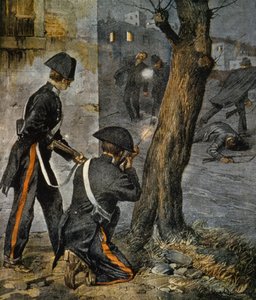 Episode of Sicilian Mafia, conflict between police and mobsters in Trapani from La Domenica del Corriere, December 31