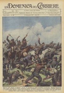 Episodes of the war in Spain, cavalry charges in full motorized battle by Achille Beltrame