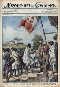 Fascism 1937: Meetings in Gambela, the Trading Centre of the Ethiopian Empire, of Indigenous Chiefs and Personalities to Make an Act of Accession to the Italian Government. Illustration of Achille Beltrame in 