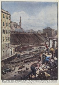 Among the Grand Public Works Desired by the Duce is the Genoa-Milan-Turin Highway by Achille Beltrame