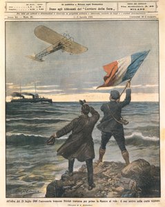 French aviator Louis Bleriot, first person crossing English Channel, celebrations on English coast, July 25