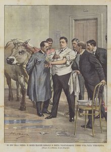 The Heroes of Science, The French Doctor Garnault Voluntarily Injecting Himself with Tuberculous Cow Humor by Achille Beltrame