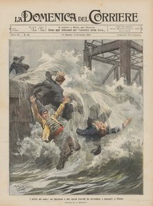 The Crimes of the Sea, an Engineer and Two Workers Overwhelmed by a Wave and Drowned in Rimini by Achille Beltrame