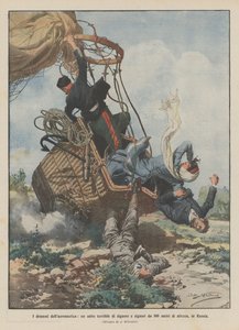 The dramas of aeronautics, a terrible jump of ladies and gentlemen from 800 meters high, in Russia by Achille Beltrame