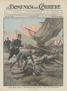 The Dramas of the Air, Military Biplane Crash in the Centocelle Field in Rome, Death of Two Aeronauts by Achille Beltrame