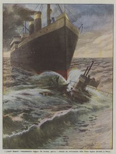 The great disasters, German ocean liner that hits, breaks and sinks a submarine