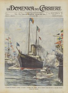 The Journey of the Sovereigns to London, The Yacht Victoria and Albert Passing in Front of the English Fleet