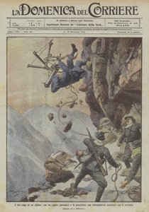 The Fine Shot of an Alpine Soldier, with a Noose He Seizes and Drops an Austrian Machine Gun with Its Operator by Achille Beltrame