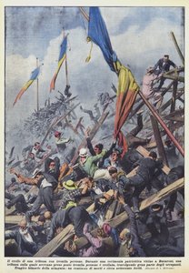 The collapse of a grandstand with three thousand people
