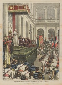 Pope Pius X receives and blesses French gymnasts in the courtyard of St. Damasus