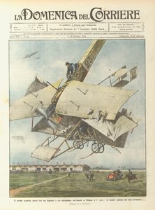 The First Aerial Clash Between a Biplane and an Airplane, Happened in Milan on the 1st by Achille Beltrame