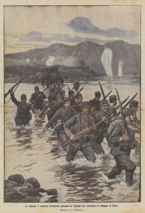 In Albania, the valiant territorials cross the Vojussa to attack the village of Kuta by Achille Beltrame