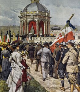 Inauguration of IV shooting competition at Farnesina polygon, Rome, Italy, illustration by Achille Beltrame from La Domenica del Corriere, May 25 by Achille Beltrame
