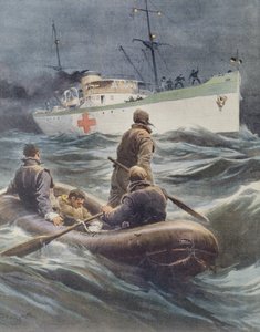 Italian hospital ship taking wounded on board (by Achille Beltrame)