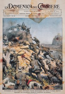 Italian troops advancing on Ethiopian soil, illustration from La Domenica del Corriere, October 20