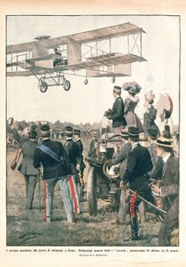 The flight of Leo Delagrange, La Domenica del Corriere by Achille Beltrame