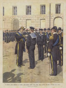 The Awarding of the Medal of Valor to Two Sailors Returning from China, in the Royal Barracks at La Spezia by Achille Beltrame