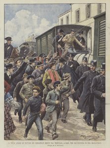 The Crowd Attacks the Vehicles of the Convicted Returning from the Court in Bari to Execute Justice on a Criminal by Achille Beltrame